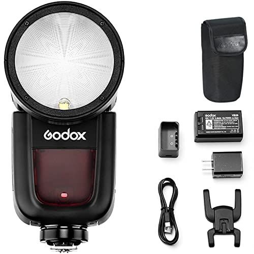  Godox V1-F Round Head Camera Flash Speedlite, 2.4G X Wireless HSS 76Ws Speedlight Flash with Li-on Battery Powered for Fuji DSLR