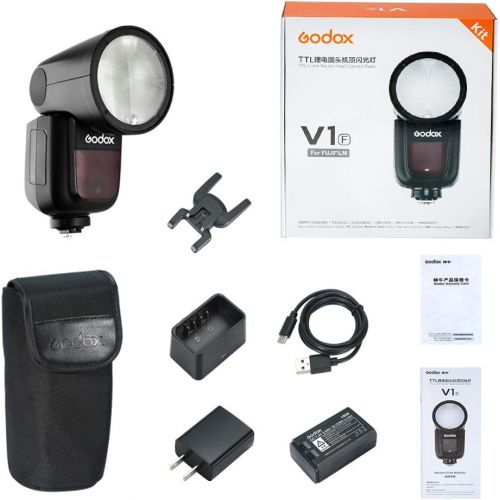  Godox V1-F Round Head Camera Flash Speedlite, 2.4G X Wireless HSS 76Ws Speedlight Flash with Li-on Battery Powered for Fuji DSLR