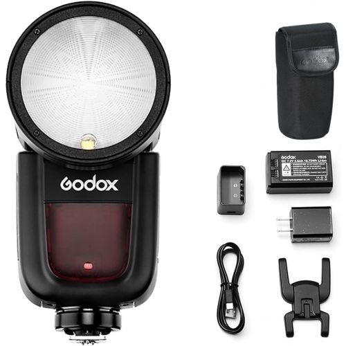  Godox V1-F Round Head Camera Flash Speedlite, 2.4G X Wireless HSS 76Ws Speedlight Flash with Li-on Battery Powered for Fuji DSLR