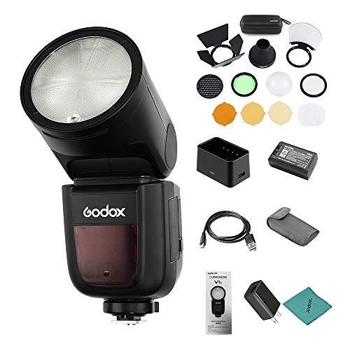  Godox V1F Camera Flash Speedlite Speedlight Round Head Wireless 2.4G Fresnel Zoom Compatible with Fujifilm X-T20 X-T2 X-T1 GFX50S GFX50R Camera for Photography + Godox AK-R1 Pocket