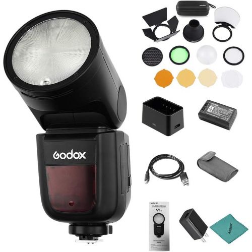  Godox V1F Camera Flash Speedlite Speedlight Round Head Wireless 2.4G Fresnel Zoom Compatible with Fujifilm X-T20 X-T2 X-T1 GFX50S GFX50R Camera for Photography + Godox AK-R1 Pocket