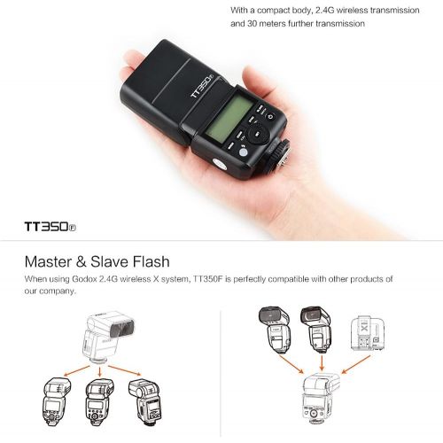  Godox TT350F 2.4G HSS 1/8000s TTL GN36 Camera Flash Speedlite for Fuji Cameras X-Pro2 X-T20 X-T2 X-T1 X-Pro1 X-T10 X-E1 X-A3 X100F X100T with Color Filters and PERGEAR Cleaning Clo