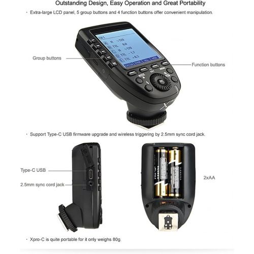  Godox Xpro-C TTL Wireless Flash Trigger for Canon 1/8000s HSS TTL-Convert-Manual Function Large Screen Slanted Design 5 Dedicated Group Buttons 11 Customizable Functions