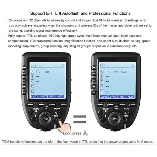  Godox Xpro-C TTL Wireless Flash Trigger for Canon 1/8000s HSS TTL-Convert-Manual Function Large Screen Slanted Design 5 Dedicated Group Buttons 11 Customizable Functions