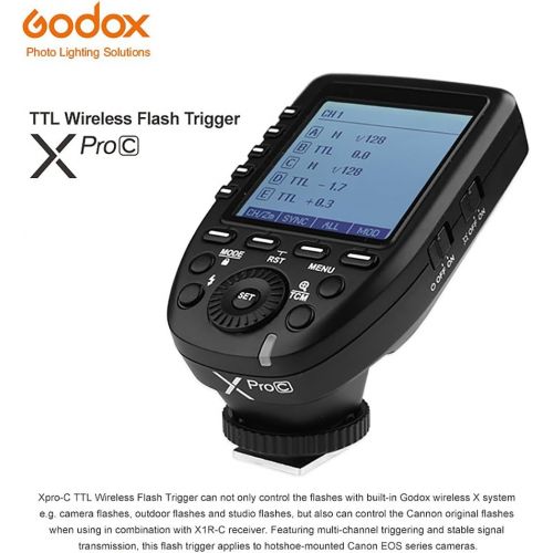  Godox Xpro-C TTL Wireless Flash Trigger for Canon 1/8000s HSS TTL-Convert-Manual Function Large Screen Slanted Design 5 Dedicated Group Buttons 11 Customizable Functions