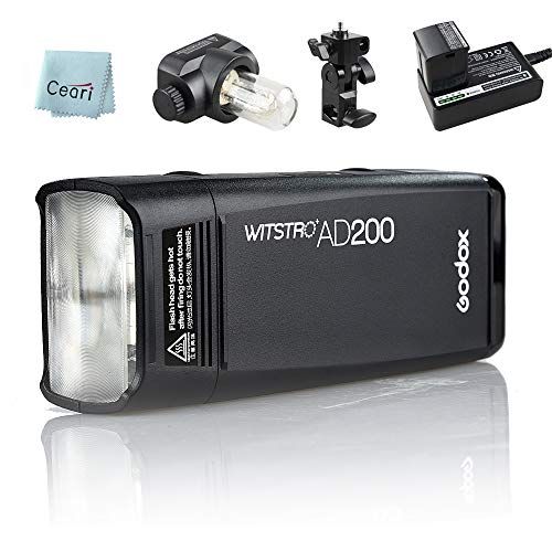  Godox AD200 200Ws 2.4G TTL Flash Speedlight with 1/8000s HSS 2900mAh Li-ion Battery, Support 500 Times Full Power Flashes, 0.01-2.1sec Recycling for Nikon Canon Sony DSLR Camera