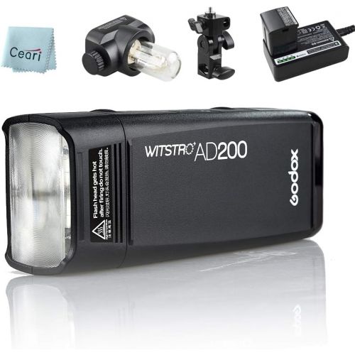  Godox AD200 200Ws 2.4G TTL Flash Speedlight with 1/8000s HSS 2900mAh Li-ion Battery, Support 500 Times Full Power Flashes, 0.01-2.1sec Recycling for Nikon Canon Sony DSLR Camera