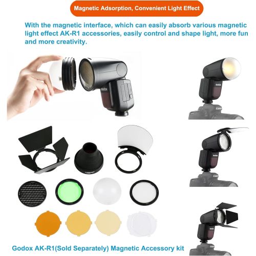  Godox V1-C Round Head Camera Flash Speedlite Compatible for Canon, 76Ws TTL 2.4G X Wireless 1/8000S HSS Flash for Canon, 2600mAh Lithimu Battery with 1.5s Recycle Time, 10 Level LE