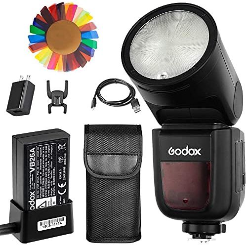  Godox V1-N Flash for Nikon, 76Ws 2.4G TTL Round Head Flash Speedlight, 1/8000 HSS, 480 Full Power Shots, 1.5s Recycle Time, 2600mAh Lithium Battery, 10 Level LED Modeling Lamp, W/C