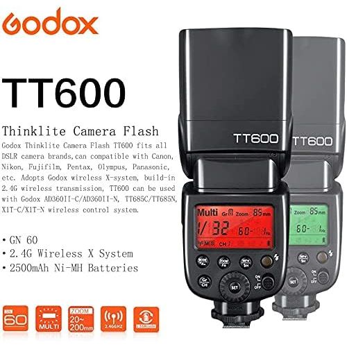  GODOX TT600 Master Slave Flash Speedlite with Standard Hotshoe Interface for Canon Nikon Pentax Olympus Fujifilm Camera, GN60, 5600k±200k, X System, 0.1-2.6s Recycle Time