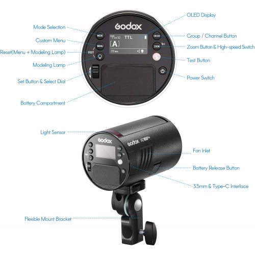  GODOX AD100Pro Pocket Studio Flash Light Photography Light OLED Screen 5800K 1/8000s Sync TTL/Multi/M Flash Built-in 2.4G Wilreless X System 5 Groups 32 Channels with Rechargeable