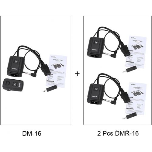  GODOX DM-16 16-Channel Studio Flash Trigger + 2Pcs DMR-16 Wireless Trigger Receiver Compatible with Canon Nikon Olympus Pentax Cameras