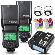 Godox 2X TT600 HSS 2.4G Wireless Master/Slaver Flash Speedlite & Receiver Godox X2T-C Remote Trigger Transmitter Kit Built-in Godox X System Compatible for Canon Cameras