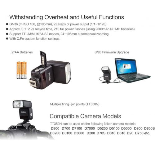  Godox TT350N TTL Flash Speedlite 2.4G Wireless GN36 1/8000s HSS for Nikon D800 D700 D7100 D7000 D5200 D5100 D810 D750 D610 DSLR Camera