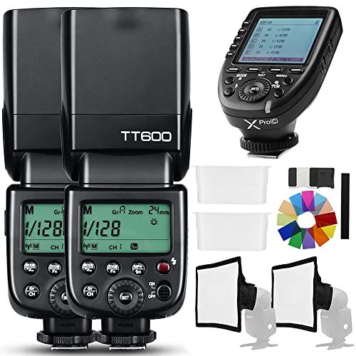  Godox 2X TT600 2.4G HSS Wireless GN60 Master/Slave Camera Thinklite Camer Flash Speedlite Built in Godox X System Receiver with Xpro-C Trigger Transmitter Compatible for Canon Came