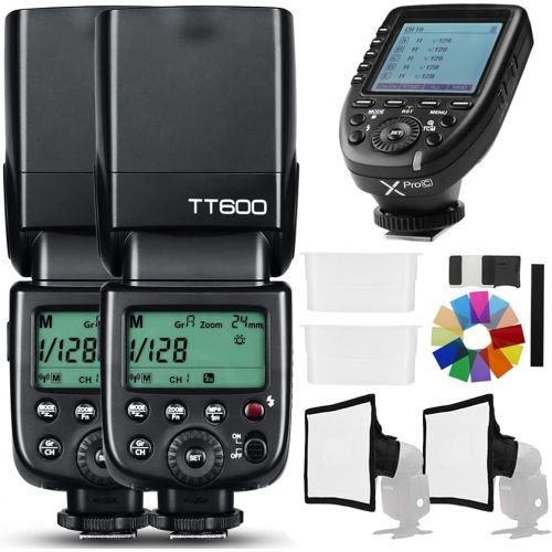  Godox 2X TT600 2.4G HSS Wireless GN60 Master/Slave Camera Thinklite Camer Flash Speedlite Built in Godox X System Receiver with Xpro-C Trigger Transmitter Compatible for Canon Came