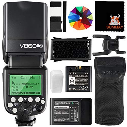  GODOX V860II-N TTL Flash 1/8000s High-Speed Sync GN60 Camera Flash Speedlight with Rechargeable Battery 1.5S Recycle Time 650 Full Power Flashes for Nikon D3400 D3200 D5300 D5600 D