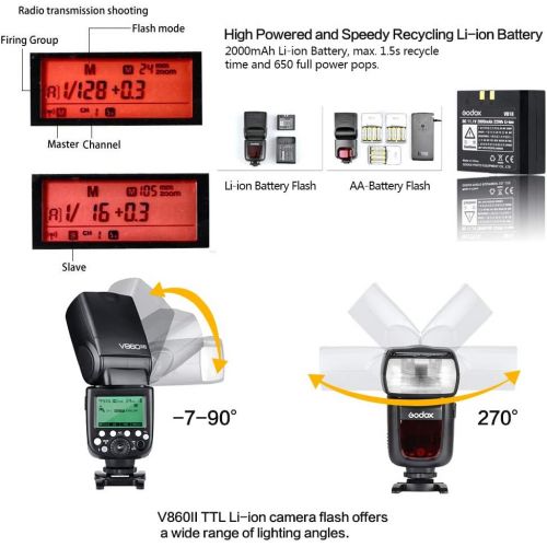  GODOX V860II-N TTL Flash 1/8000s High-Speed Sync GN60 Camera Flash Speedlight with Rechargeable Battery 1.5S Recycle Time 650 Full Power Flashes for Nikon D3400 D3200 D5300 D5600 D