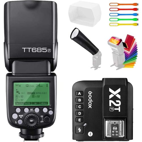  Godox TT685F TTL 2.4G GN60 High-Speed Sync 1/8000s Master Slave Flash Speedlite Speedlight with X2T-F Wireless Trigger Transmitter Compatible for Fujifilm Cameras & Diffuser & Filt