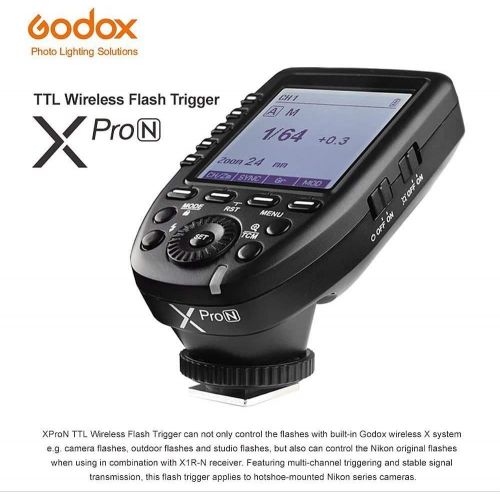  Godox Xpro-N TTL Wireless Flash Trigger Transmitter for Nikon, 1/8000s HSS, TTL-Convert-Manual Function, Large Screen, 5 Dedicated Group Buttons, 11 Customizable Functions with Cle