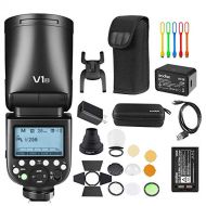 Godox V1-N I-TTL Flash Speedlite, 76Ws 2.4G High-Speed Sync 1/8000s 2600mAh Li-ion Battery Round Head Camera Speedlight with Godox AK-R1 Accessories Kit Compatible for Nikon Camera