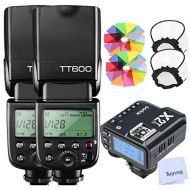 Godox 2pcs TT600 HSS 1/8000S 2.4G Wireless GN60 Flash Speedlite Built in Godox X System Receiver with X2T-N Trigger Transmitter Compatible Nikon Camera