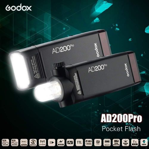  Godox AD200Pro TTL 2.4G HSS 1/8000s Pocket Flash Light Double Head 200Ws with 14.4V/2900mAh Lithium Battery and Godox XPro-N Flash Trigger Compatible for Nikon Camera