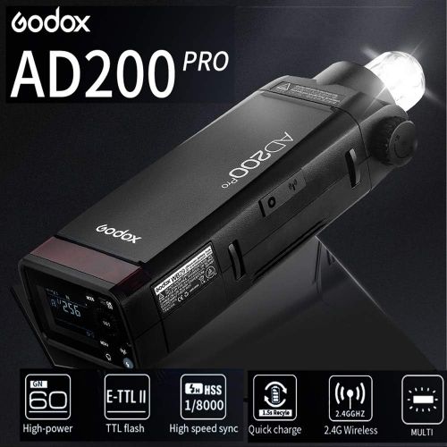  Godox AD200Pro TTL 2.4G HSS 1/8000s Pocket Flash Light Double Head 200Ws with 14.4V/2900mAh Lithium Battery and Godox XPro-N Flash Trigger Compatible for Nikon Camera