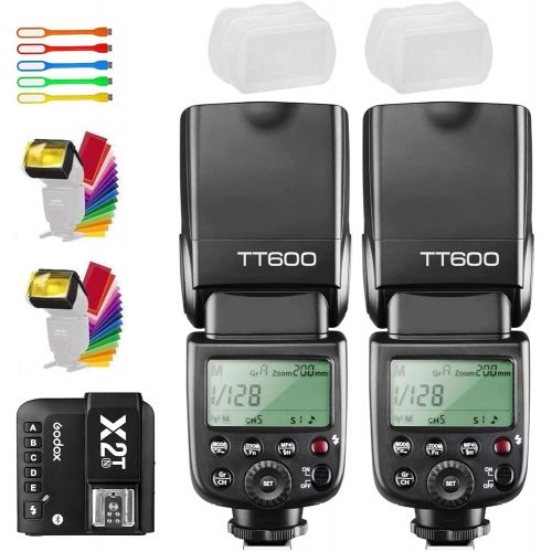  Godox 2x TT600 High Speed Sync 2.4G GN60 Camera Flash Speedlite Speedlight with Godox X2T-N Wireless Remote Trigger Transmitter Compatible for Nikon Camera & 2x Diffusers & 2x Filt