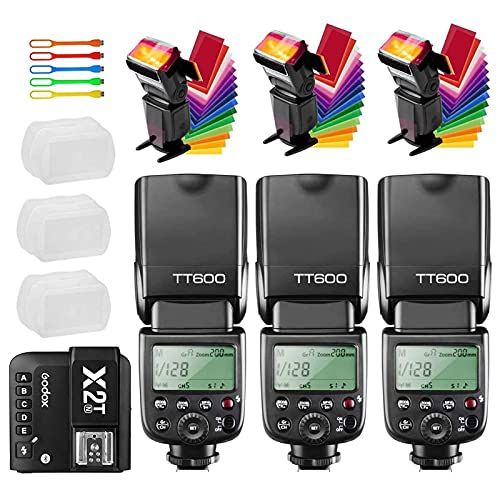  Godox 3X TT600 High Speed Sync 2.4G GN60 Camera Flash Speedlite Speedlight with Godox X2T-N Wireless Remote Trigger Transmitter Compatible for Nikon Cameras & 3X Diffuers & 3X Filt