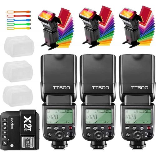  Godox 3X TT600 High Speed Sync 2.4G GN60 Camera Flash Speedlite Speedlight with Godox X2T-N Wireless Remote Trigger Transmitter Compatible for Nikon Cameras & 3X Diffuers & 3X Filt