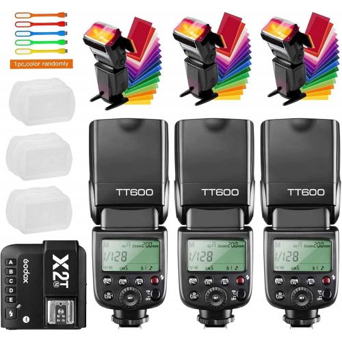  Godox 3X TT600 High Speed Sync 2.4G GN60 Camera Flash Speedlite Speedlight with Godox X2T-N Wireless Remote Trigger Transmitter Compatible for Nikon Cameras & 3X Diffuers & 3X Filt