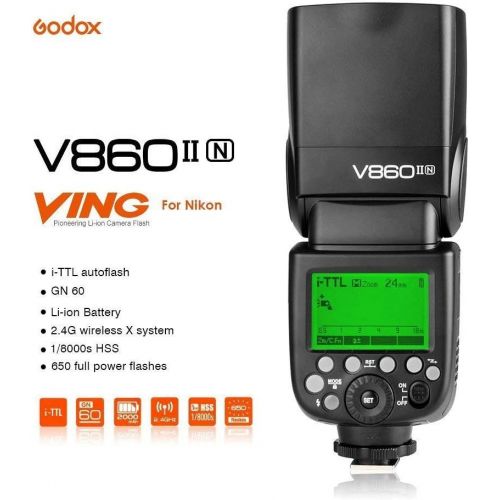  Godox V860II-N 2.4G TTL Li-on Battery Camera Flash Compatible for Nikon D800 D700 D7100 D7000 D5200 D5100 D5000 D300 D300S D3200 D3100 D3000 D200 D70S D810 D610 D90 D750 (V860II-N)