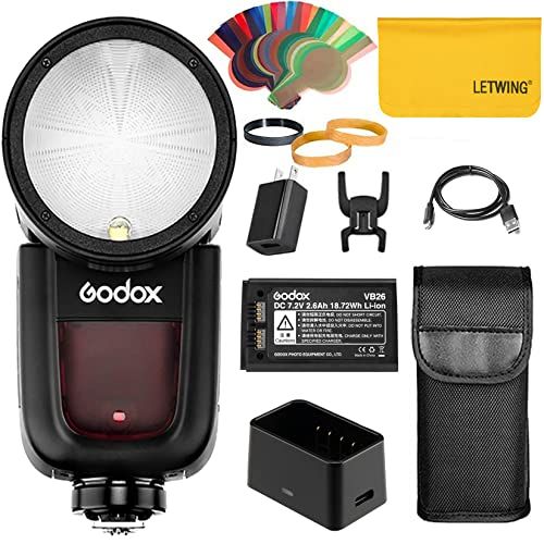  Godox V1-N Flash for Nikon, 76Ws 2.4G 1/8000 HSS Flash, 2600mAh Lithium Battery TTL Round Head Camera Flash Speedlight for Nikon Camera, 480 Full Power Shots, 10 Level LED Modeling