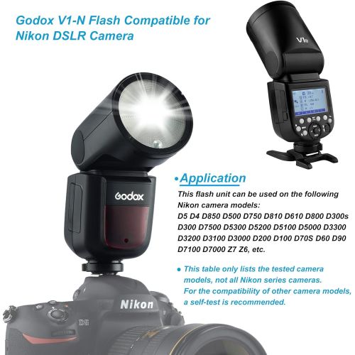  Godox V1-N Flash for Nikon, 76Ws 2.4G 1/8000 HSS Flash, 2600mAh Lithium Battery TTL Round Head Camera Flash Speedlight for Nikon Camera, 480 Full Power Shots, 10 Level LED Modeling