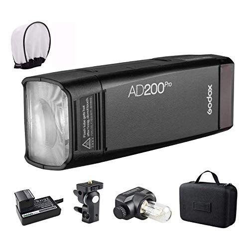  Godox AD200Pro Godox AD200 PRO Version, 200Ws 2.4G Flash Strobe, 1/8000 HSS, 500 Full Power Flashes, 0.01-1.8s Recycling, 2900mAh Battery, Bare Bulb/Speedlite Fresnel Flash Head, L