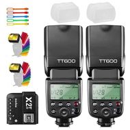 Godox 2x TT600 High Speed Sync 2.4G GN60 Camera Flash Speedlite Speedlight with Godox X2T-N Wireless Remote Trigger Transmitter Compatible for Nikon Camera & 2x Diffusers & 2x Filt