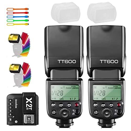  Godox 2x TT600 High Speed Sync 2.4G GN60 Camera Flash Speedlite Speedlight with Godox X2T-N Wireless Remote Trigger Transmitter Compatible for Nikon Camera & 2x Diffusers & 2x Filt