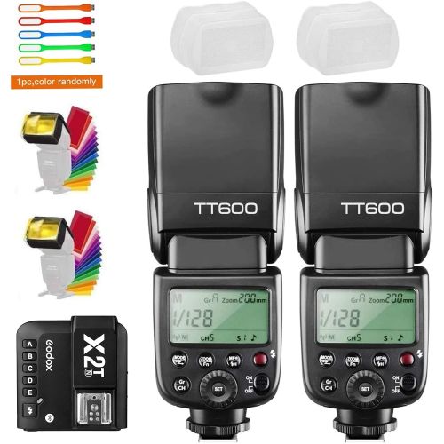  Godox 2x TT600 High Speed Sync 2.4G GN60 Camera Flash Speedlite Speedlight with Godox X2T-N Wireless Remote Trigger Transmitter Compatible for Nikon Camera & 2x Diffusers & 2x Filt