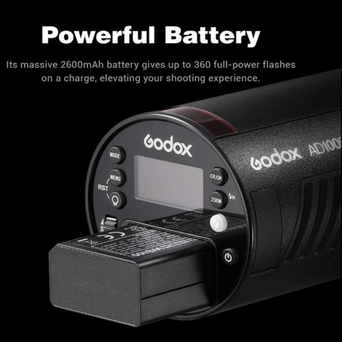  Godox Flash AD100Pro AD100 Pro Strobe Light Photography, 100Ws 2.4G Flash Strobe, 1/8000 HSS, 0.01-1.5s Recycling, 360 Full Power Flashes, 2600mAh Battery, Support TTL/M/Multi-Func