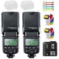 Godox TT600S 2PCS Flash Speedlite High-Speed Sync 1/8000s 2.4G GN60 Master Slave Off Speedlight with X2T-S Wireless Trigger Transmitter Compatible for Sony Cameras &2xDiffuers,2xFi