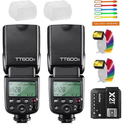  Godox TT600S 2PCS Flash Speedlite High-Speed Sync 1/8000s 2.4G GN60 Master Slave Off Speedlight with X2T-S Wireless Trigger Transmitter Compatible for Sony Cameras &2xDiffuers,2xFi