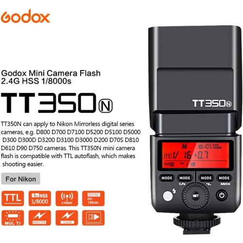  [아마존베스트]GODOX TT350N 2.4G High-Speed Sync 1/8000s GN36 TTL Wireless Master Slave Flash Speedlite for Nikon D750 D750 D800 D70 D7100 D5200 D5100 Digital Camera (TT350N)