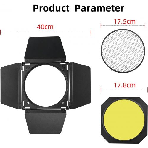  [아마존베스트]Godox BD-04 Barn Door & Honeycomb Grid &4 Color Gel Filters Compatible for Standard Reflectors Accessories kit