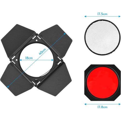  [아마존베스트]GODOX Barn Door with Honeycomb Grid 4 Color Gel Filters for 7 Inch Standard Reflector Replacement for GODOX SL60W SL150II SK400II Studio Light Portrait Still Life Photography