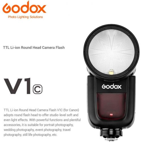  [아마존베스트]Godox V1-C Flash for Canon, 76Ws 2.4G TTL Round Head Flash Speedlight, 1/8000 HSS, 480 Full Power Shots, 1.5s Recycle Time, 2600mAh Lithium Battery, 10 Level LED Modeling Lamp, W/P