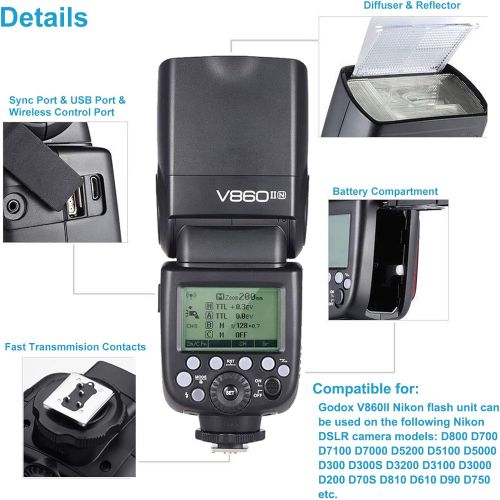  [아마존베스트]Godox V860II-N 2.4G TTL Li-on Battery Camera Flash Compatible for Nikon D800 D700 D7100 D7000 D5200 D5100 D5000 D300 D300S D3200 D3100 D3000 D200 D70S D810 D610 D90 D750 (V860II-N)