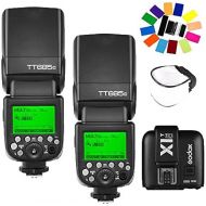 2pcs Godox TT685C HSS 18000S GN60 TTL Flash Speedlite with X1T-C 2.4G TTL Remote Wireless Flash Trigger with Color Filters, Flash Bounce Diffuser Cap for Canon EOS Cameras