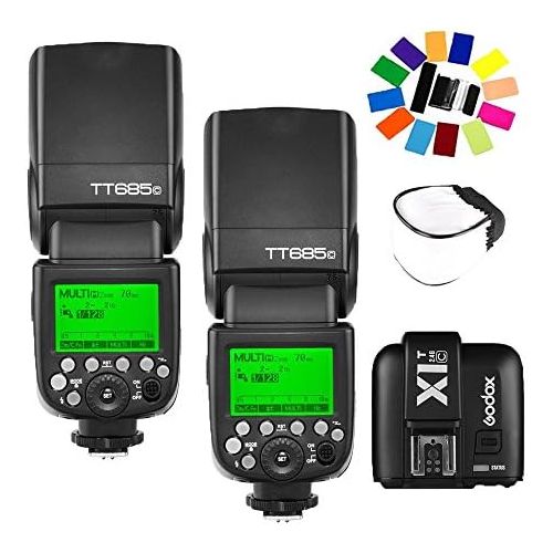  2pcs Godox TT685C HSS 18000S GN60 TTL Flash Speedlite with X1T-C 2.4G TTL Remote Wireless Flash Trigger with Color Filters, Flash Bounce Diffuser Cap for Canon EOS Cameras