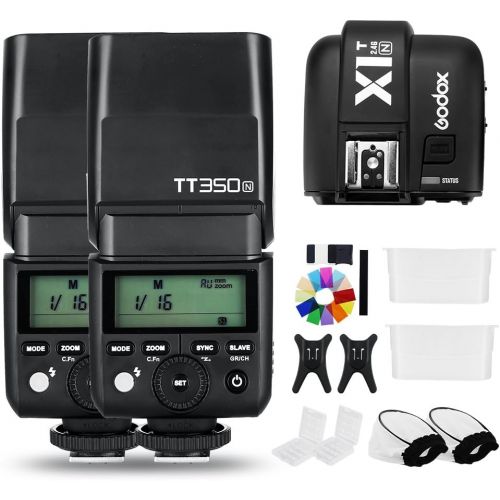  Godox 2X TT350N 2.4G HSS 18000s TTL GN36 Flash Speedlite with X1T-N Wireless Trigger Transmitter Compatible for Nikon Camera